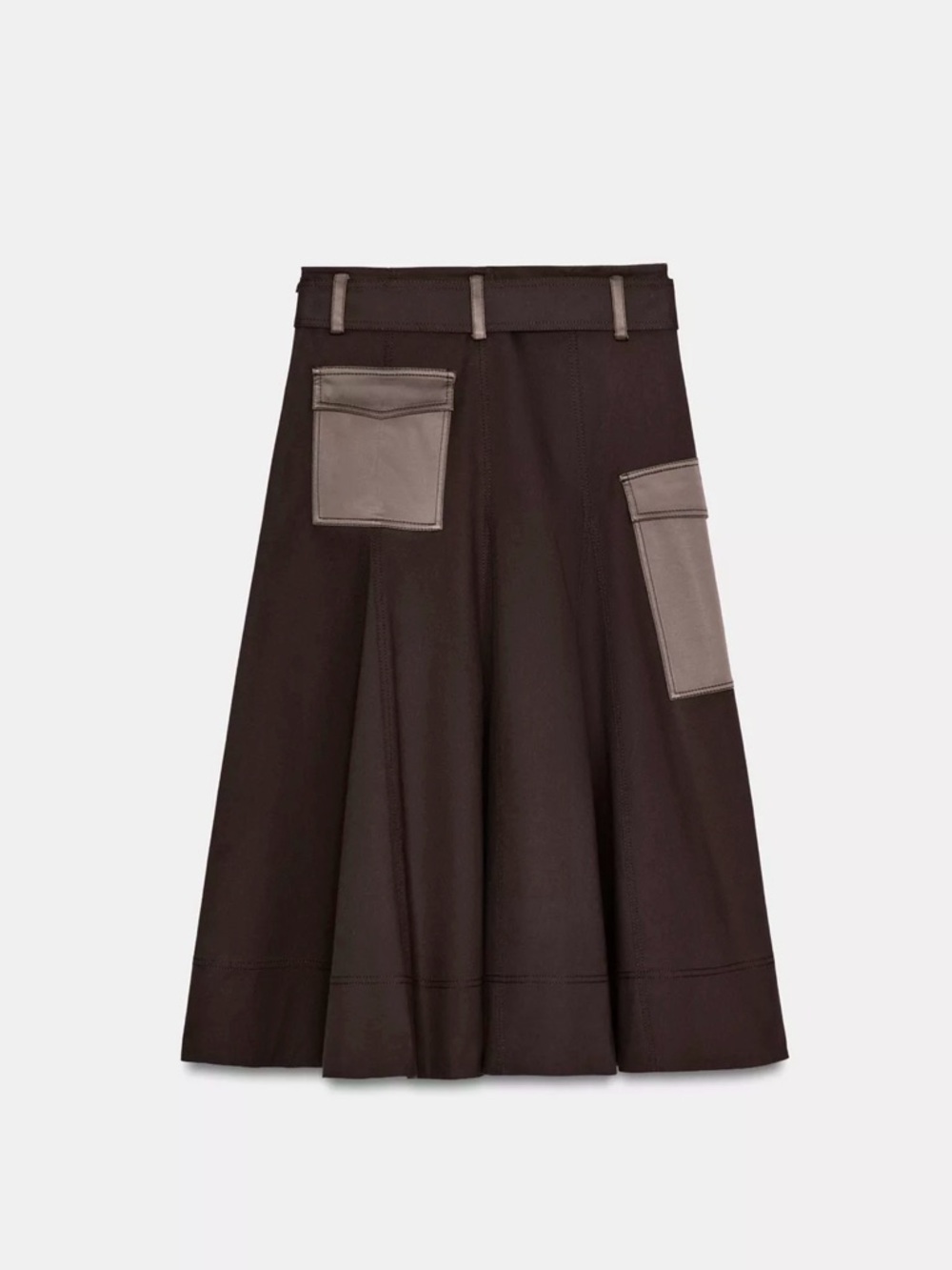 Zara Belted Cargo Midi Skirt - Brown